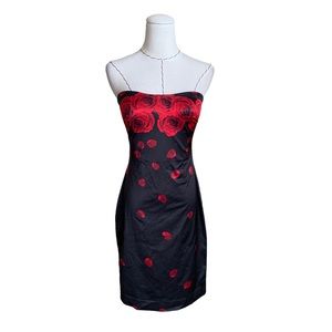 mermaid dress black lace Lydia Wrap Dress in Flocked Red Rose on Black Mesh, XS main image 0